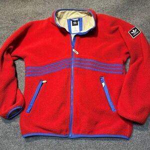 Adidas Originals Snowboarding Fleece Jacket Red Blue 3-Stripe Zip Womens 2XL